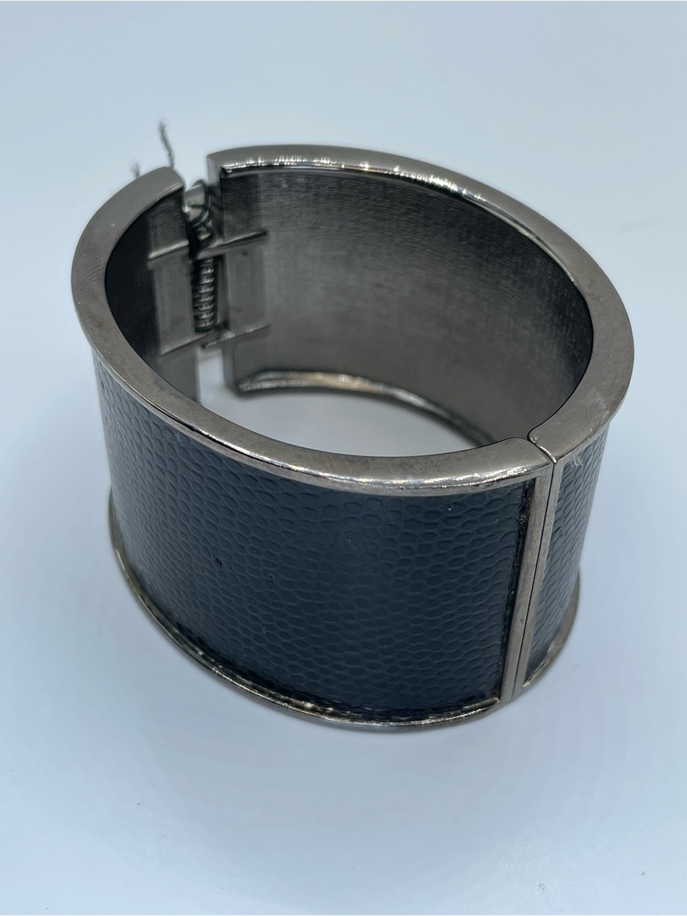 Sarina Accessories Black Textured Wide Cuff Bracelet Silver Tone Statement